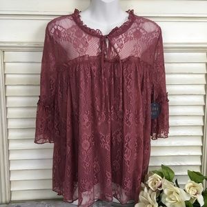Luna Rae Lace Boho Romantic Blouse Top Sz S - NWT